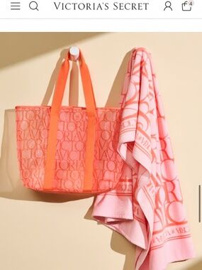 🔥 Victoria's Secret Mesh Beach Tote Bag & Towel Set - Brand New